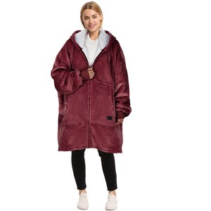 Womens' Hoodie Zip Up Sweatshirt with Full Fleece Lined, Oversized Zip-Up Adult Blanket Hoodie Wearable for Womens Men - Catalonia - 1 of 4