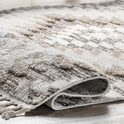 Beige Braided Spot Shag Synthetic 4' x 6' Area Rug