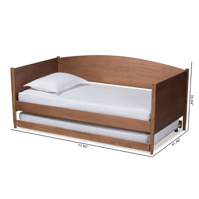 Twin Ash Walnut Wood Daybed with Trundle and Headboard