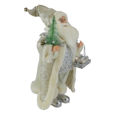 Ivory Santa Claus Figurine with Tree and Presents, 20"