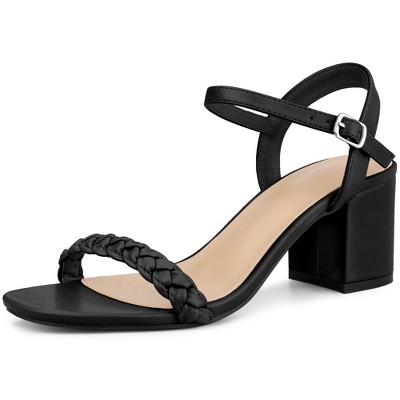 Perphy Women's Woven Braided Square Toe Chunky Heel Sandals