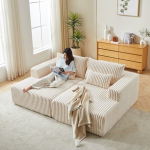 KWPZQEB 87" Sectional Lounge Chaise, Cloud Plush Loveseat, Corduroy Upholstered Boneless Sofa Bed with Deep Seat & 2 Pillows, No Assembly Required - 1 of 4