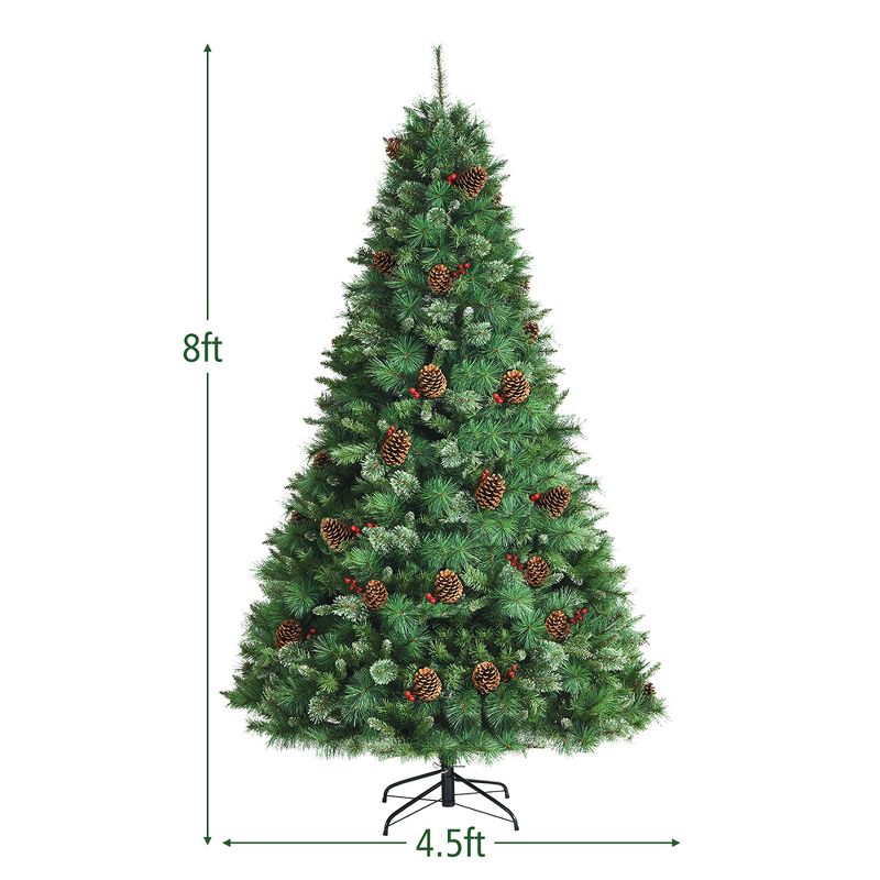Costway 6ft \7ft\8ft Unlit Hinged PVC Artificial Christmas Pine Tree with Red Berries, 4 of 11