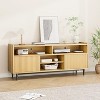 Fluted TV Stand for 75 inch TV, Natural Entertainment Center with 2 Sliding Fluted Doors and Metal Support Leg, Boho Wooden Media TV - 2 of 4