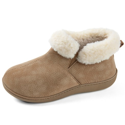 Women's Faux Leather House Bootie Memory Foam Slipper, Size 9 Us Women,  Beige : Target