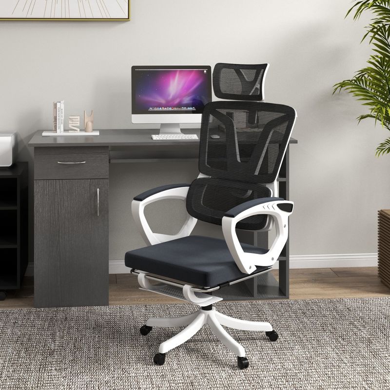 Vinsetto Reclining Office Chair with Adjustable Headrest, Lumbar Support, High Back, Footrest, Comfy Computer Chair, Black, 3 of 7