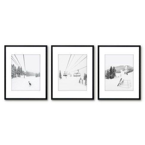 Americanflat 3 Piece 11x14 Matted Framed Print Set - Modern Winter Ski  Scene by Artvir