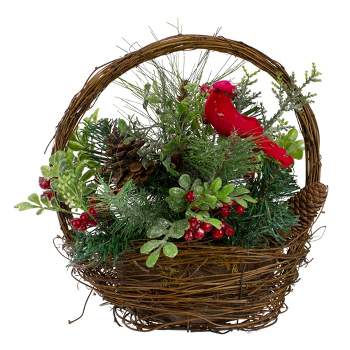 Northlight 12" Red Cardinal with Winter Foliage Twig Basket Christmas Decoration