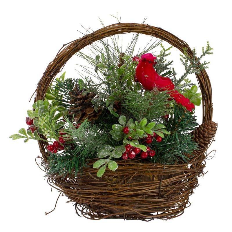 Northlight 12" Red Cardinal with Winter Foliage Twig Basket Christmas Decoration, 1 of 6