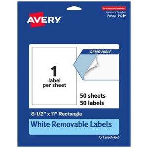 Avery Matte White Sticker Project Paper, Removable Rectangle Labels, 8.5" x 11" - 1 of 4