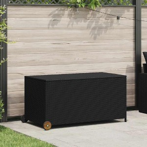 Storage Box Black Poly Rattan, Solid Acacia Wood, Powder-Coated Steel - 1 of 4