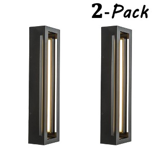 ALOADECOR H20" Modern Outdoor Wall Light with Dusk to Dawn Sensor Linear Matte Black with Acrylic Shade for Entryway (¨2 Pack) - 1 of 4