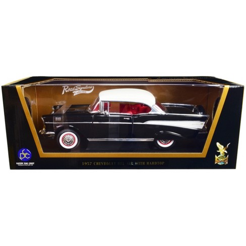 1957 Chevrolet Bel Air Hardtop Black with White Top and Red Interior 1/18  Diecast Model Car by Road Signature