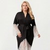Anna-Kaci Lounge Women's Plus Size Long Robe with Sheer Lace Hem and Sleeve Detailing and Soft Flowing Fabric - 4 of 4