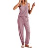 Ekouaer Women's Pajamas Sleeveless Summer Lounge Set Ribbed Knit Pj Loungewear Soft Tank Sleepwear Nightwear - 3 of 4