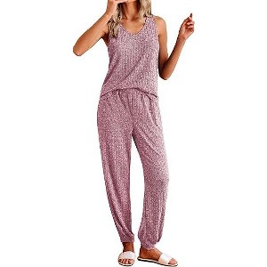 Ekouaer Women's Pajamas Sleeveless Summer Lounge Set Ribbed Knit Pj Loungewear Soft Tank Sleepwear Nightwear - 1 of 4