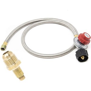 GasOne 4 ft Regulator and Propane Brass Orifice Steel Braided Hose,  2113+50105 - 1 of 4