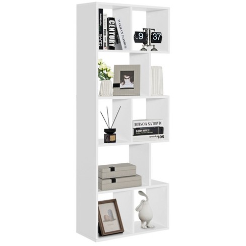 66 inch Tall 5 Tiers Wood Bookshelf with 10 Open Compartments-White - Color: White