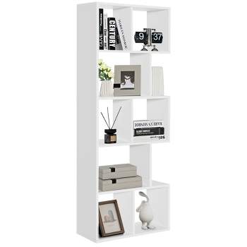 Costway 63'' Wooden 5-Tier Geometric Bookshelf S-shaped Display Shelf Stand Room Divider White
