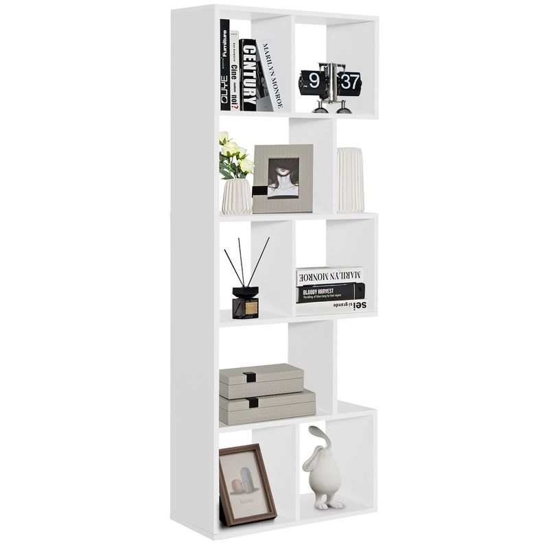 Costway 63'' Wooden 5-Tier Geometric Bookshelf S-shaped Display Shelf Stand Room Divider White, 1 of 11