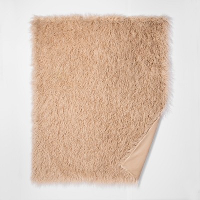 Tan Mongolian Faux Fur Throw Blanket 50