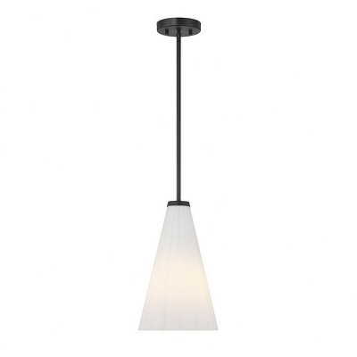 Elegant Bristol Fluted White Opal Glass Pendant with Matte Black Finish