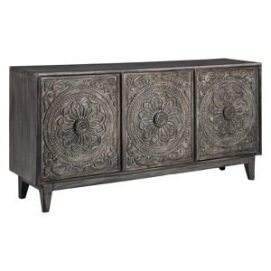 Fair Ridge Console Dark Brown - Signature Design by Ashley: Exotic Storage, Antique Finish, Wood Legs - 1 of 3