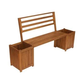 Leigh Country Multifunctional Durable Stained Finish Hardwood Bench with Planter Boxes, Hardware, and 350 Pound Weight Capacity, Tan