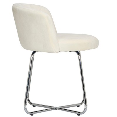Marisol Chrome-Finished Metal Vanity Stool with Off-White Velvet