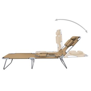vidaXL Patio Lounge Chair Folding Sunlounger Sunbed with Head Cushion Steel - Taupe - 1 of 4