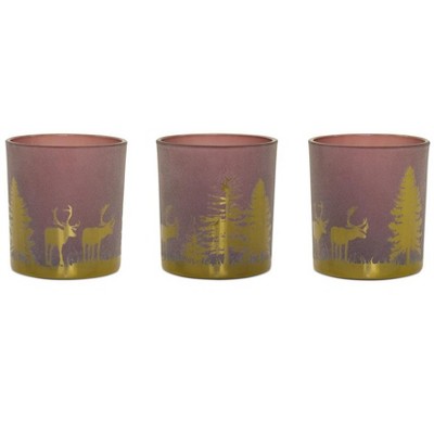 Melrose Woodland Glass Tea Light Holder (Set of 3)
