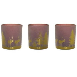 Glass Tea Light Holder with Woodland Scene (Set of 3) - 1 of 4