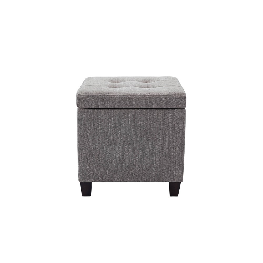 Photos - Pouffe / Bench Square Button Tufted Storage Ottoman with Lift Off Lid Gray - WOVENBYRD