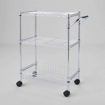3 Tier Metal Utility Cart Chrome - Brightroom™: Rolling Kitchen Storage, Adjustable Shelves