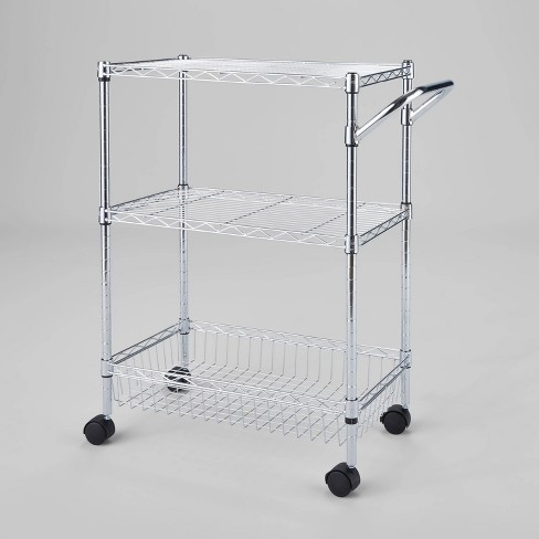 3-Shelf Shelving Unit on Wheels - Chrome