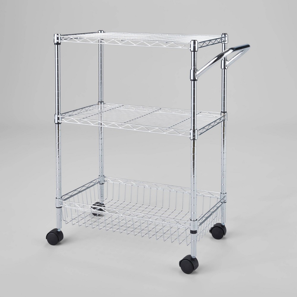 Photos - Other Furniture 3 Tier Metal Utility Cart Chrome - Brightroom™: Rolling Kitchen Storage, A