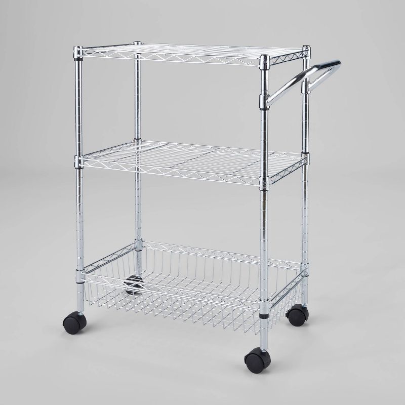 3 Tier Metal Utility Cart Chrome - Brightroom&#8482;: Rolling Kitchen Storage, Adjustable Shelves, 1 of 5