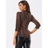 INSPIRE CHIC Women's Party Glitter 3/4 Sleeve Stand Up Neck Shiny Striped Metallic Blouse - 4 of 4