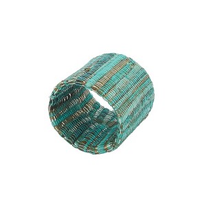 Saro Lifestyle Napkin Rings With Shimmering Woven Nubby Design (Set of 4), Turquoise, 1.5" - 1 of 4