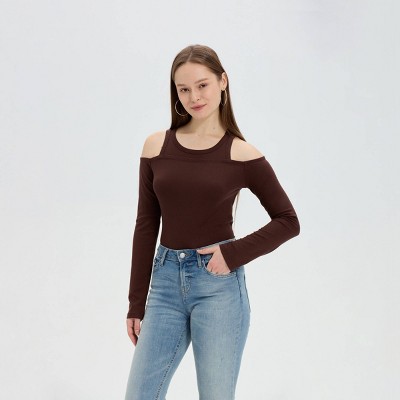 Women's Long Sleeve Off the Shoulder Keyhole Top - Wild Fable™
