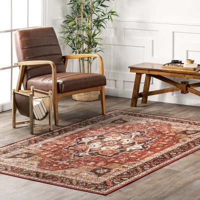 Hera Red Medallion Washable Synthetic Area Rug 4' x 6'