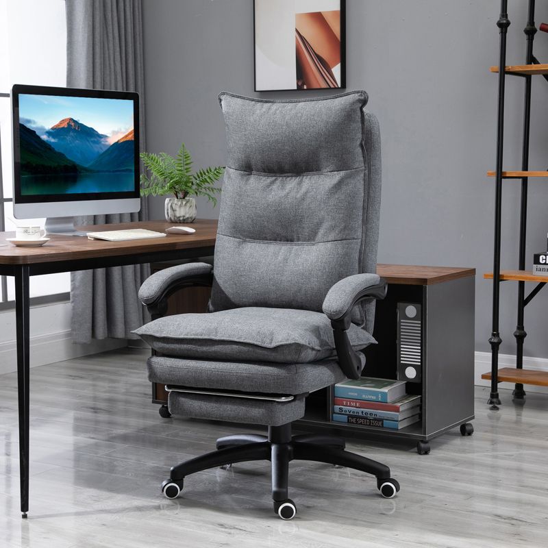 Vinsetto 360° Swivel Executive Home Office Chair Adjustable Height Linen Style Fabric Recliner with Retractable Footrest and Double Padding, Gray, 4 of 10