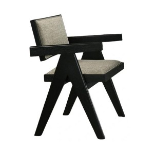 Royal Hampton Dining Armchair Set of 2, Curved Arms, Angled Rear Legs, Gray Fabric - 1 of 4