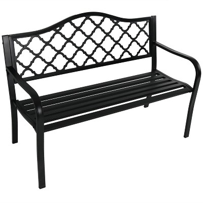Sunnydaze 2-Person Lattice Design Black Cast Iron Outdoor Garden Bench
