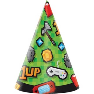 24ct Video Game Party Hats: Green Birthday Wearable Accessories for Kids, Gaming Theme, Paper, 1 Year+ by Creative Converting - 1 of 4