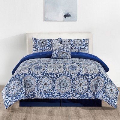 Down Alternative Ultra Soft Comforter Set Reversible Printed Comforter & Shams All Season Solid 5Pc Comforters - Lux Decor Bedding Set
