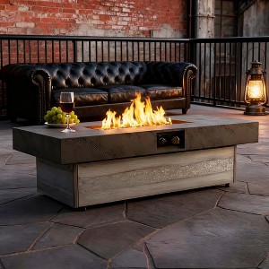 BAOURE 48 x 24 Inch Rectangle Outdoor Firepit Table, 50,000 BTU Propane Fire Pit with Adjustable Height Cement Texture Design - 1 of 4