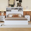 Queen Size Vintage Platform Bed with Storage Headboard and Charging Station 4Q - ModernLuxe - 2 of 4