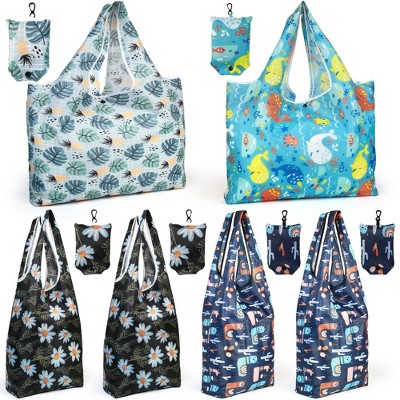 LotFancy Reusable Grocery Bags, Foldable Shopping Bags with Attached Pouch, Waterproof Nylon Grocery Bags