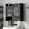 CSBDHome Wall Mounted Bathroom Cabinet with Fluted Glass Doors and Open Shelf – Black/White – Modern Metal Storage Organizer - 3 of 4